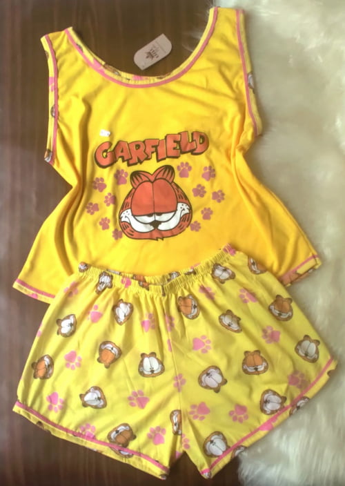 Pijama Verão Malha PV "Garfield" Amarelo Ref.0142063